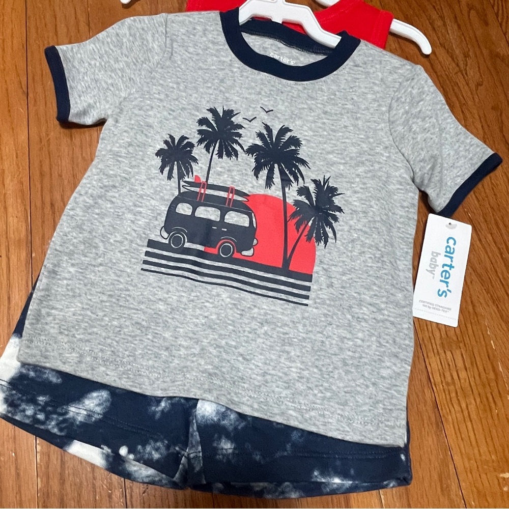 Carter’s 18M 3Pc Summer Outfit Set Palm Tree Surf Van Tee Tie Dye Shorts NWT